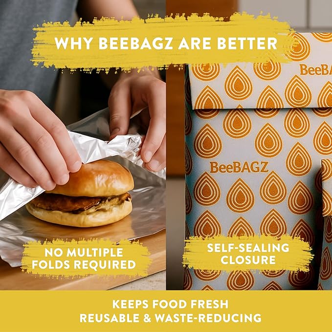 BeeBAGZ - Beeswax Wrap Storage Bag - 1 Pack - Plastic and Silicone Free - Reusable Beeswax Food Wrap Bag (1 Large, 11” x 14” (Orange)