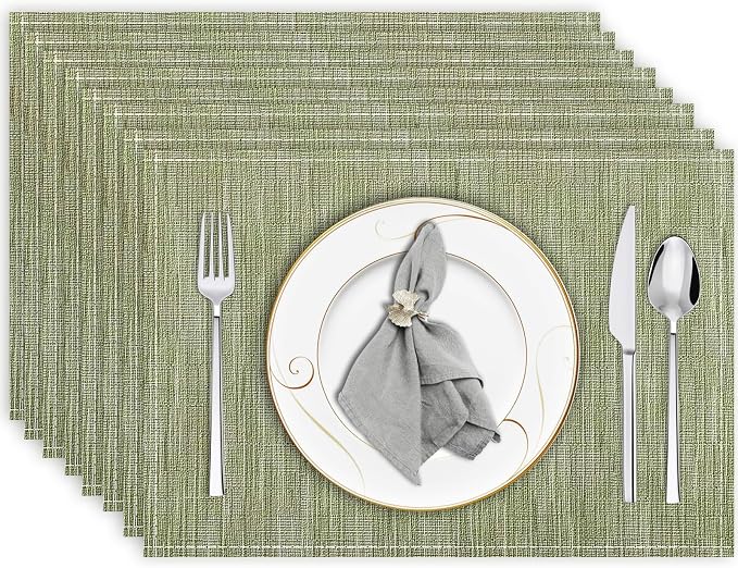 Niviy Green Placemats Set of 8, 12x18 Inch Washable Easy to Clean Heat-Resistant Anti-Skid Sage Green Placemats for Holiday Party Kitchen Dining Room Decoration