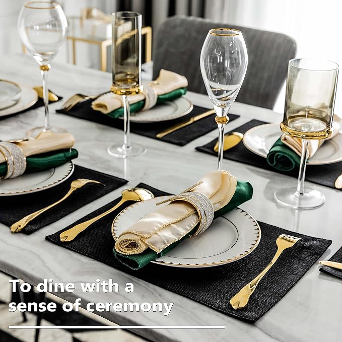 Home Brilliant Black Placemats Set of 8 Heat Resistant Table Mats Cloth Dining Table Place Mats Kitchen Washable Placemat, Black
