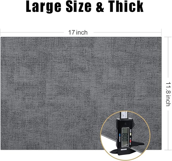 Homaxy Faux Leather Heat Resistant Placemats for Dining Table Set of 4, Waterproof Wipeable Washable PU Table Mats, Easy to Clean Anti-Slip Place Mats, 11.8" x 17", Dark Grey