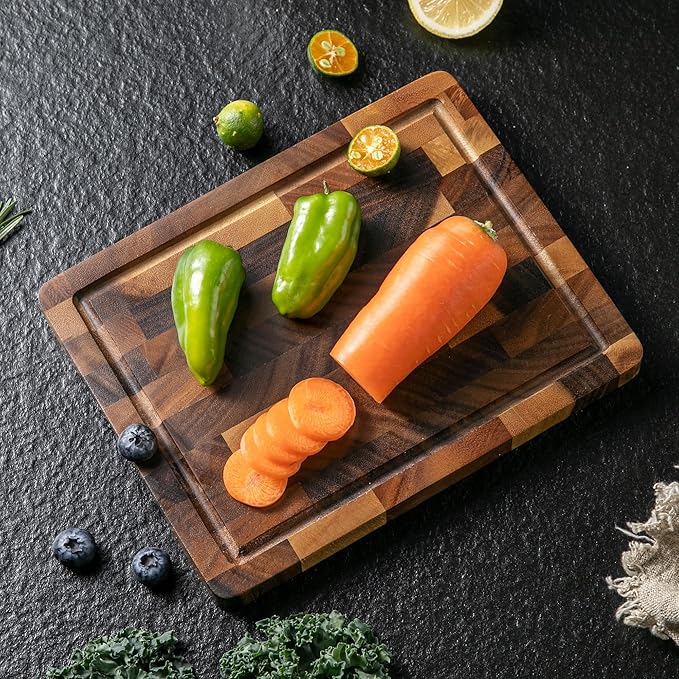 THETCHRY Walnut Wood Small Cutting Board, Compact Chopping Board with Deep Juice Groove, Knife Friendly & Non-Slip Design, 10x8x0.8 Inch for Fruit Cheese Prep