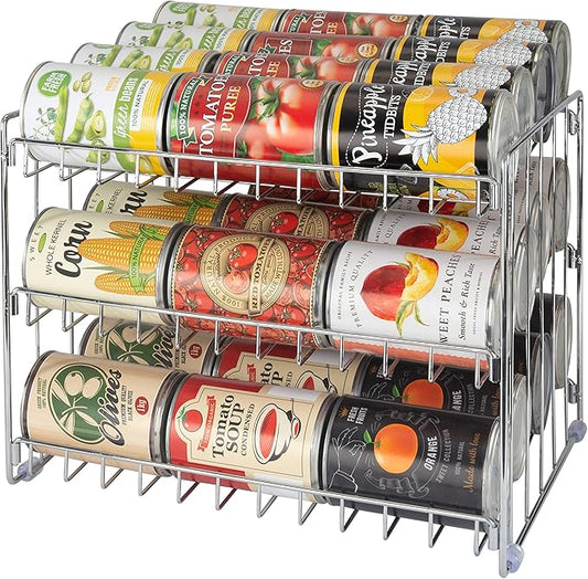 Kitchen Details 3 Tier Can Organizer, Chrome Steel Canned Food Storage Rack, Holds 36 Cans,Space-Saving Pantry & Cabinet Storage Solution | Easy Access to Canned Goods,Freestanding Design,(Pack of 12)