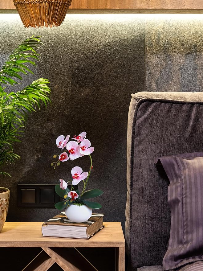 Forlaoers 17" White Fake Orchid in Vase Artificial Orchids That Look Real with Pot Artificial Flowers for Home Decor Indoor Office Bathroom Decoration Table Centerpieces