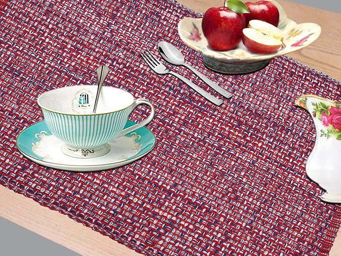 Urban VillaPlacemats for Dining Table 100% Cotton Placemats 14''x20'' Oversized Tablemats Set of 6 Placemats Red/Blue/White Two Tone Tablemats for Family Dinners Wedding Parties Everyday UsePlacemats