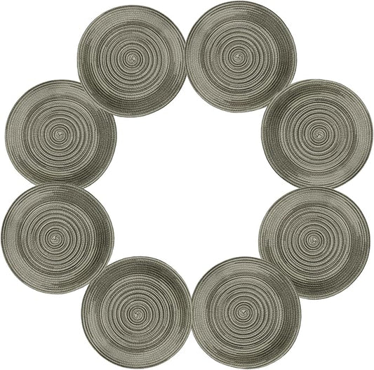 Youyi Round Braided Placemats Set of 8, 15 Inch Place Mats Washable Heat Stain Resistant Resistant Non-Slip Modern Farmhouse Table Mats for Kitchen Decor, Light Gray