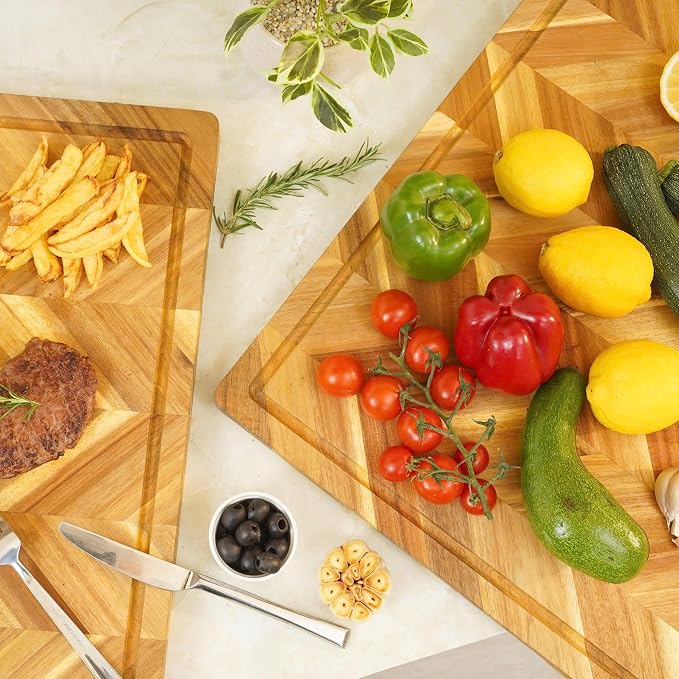 Howizz Solid Acacia Wood 24"x18" Extra Large Cutting Board, 1" Thickness Herringbone Chevron Acacia Grazing Board Large Charcuterie Serving Board, Non Toxic Natural Wood, Thick Wooden Chopping Boards