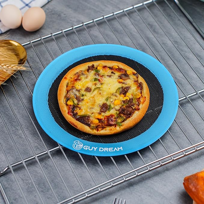 GUY DREAM Pack of 4 Perforated Silicone Baking Mats - 1 Choux, 1 Eclair, 1 Blank for Cookies, 1 10'' Round for Pizza - Non-Stick Reusable Oven Liner 11-4/5" x 15-3/4"