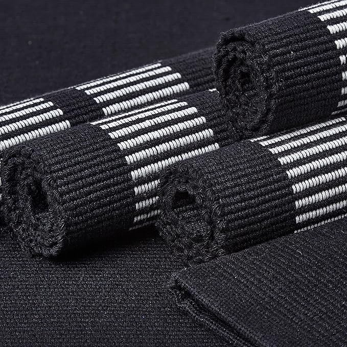 Encasa XO Dining Placemat Set of 6 | Ladder Black Color | Fine Ribbed Cotton Table mat | Size 18x13 in | Machine Washable