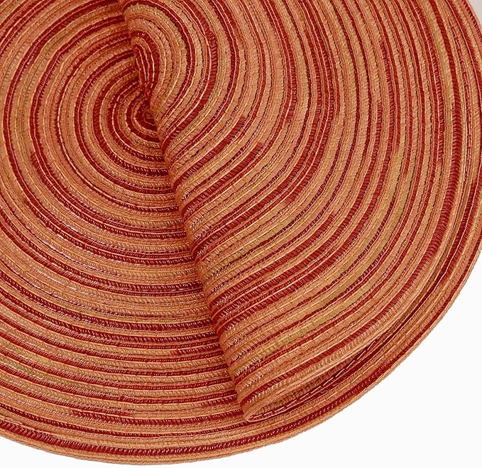 Youyi Table Placemats Set of 6, Round Place Mats 15 Inch Washable Heat Resistant Durable Woven Braided Placemats Farmhouse Boho Table Mats for Dining, Dark Orange
