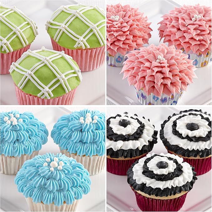 Cake Mate Decorating Bags and Tips Set – 12 Disposable 12-Inch Piping Bags with 8 Metal Tips for Cake, Cupcake, and Cookie Decorating – Includes Round, Star, Leaf, Petal, and Ruffle Designs