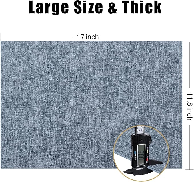 Homaxy Faux Leather Heat Resistant Placemats for Dining Table Set of 6, Waterproof Wipeable Washable PU Table Mats, Easy to Clean Anti-Slip Place Mats, 11.8" x 17", Blue