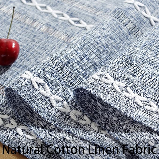 Rustic Boho Table Runner, Farmhouse Table Runners 90 Inches Long for Kitchen Dining Room, 13x90 Inches, Blue Lines