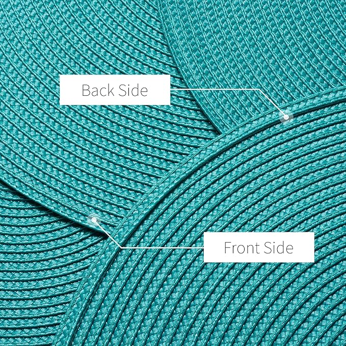 AHHFSMEI Round Placemats Set of 6 Heat Resistant Washable Non-Slip Woven Braided Table Mats for Dining Table Kitchen & Home Decor (Turquoise)