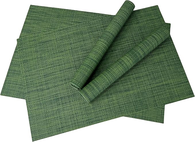 WAZAIGUR Placemats Set of 4 for Dining Table Heat-Resistant Washable Place Mats Woven Vinyl Kitchen Table Mats Easy to Clean,Hunter Green