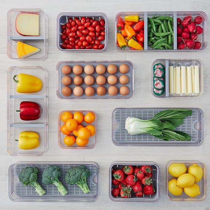 iDesign Plastic Crisp Divided Fruit and Vegetable Storage with Easy to Grip Integrated Handles Designed to Keep Food Fresh Longer, 8.32" x 6.32" x 3.76", 2 Section