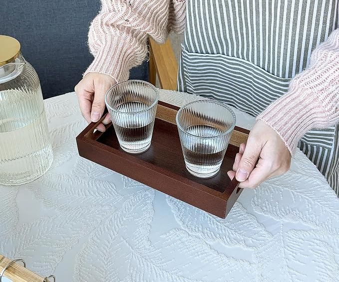 Small Rustic Serving Mini Tray with Handles - 9.8" Bamboo Tray | 9.8" x 5.5" for Coffee Table, Kitchen Counter, Ottoman | Decorative Organizer for Food, Drinks, Snacks, Bathroom Essentials