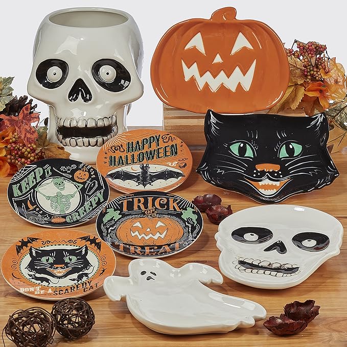 Scaredy Cat 3-D Ceramic Halloween Mugs, Set of 4 – Add spooky fun to your fall mornings with ghost, pumpkin, skull, and black cat designs, perfect for coffee, cocoa, or festive party drinks
