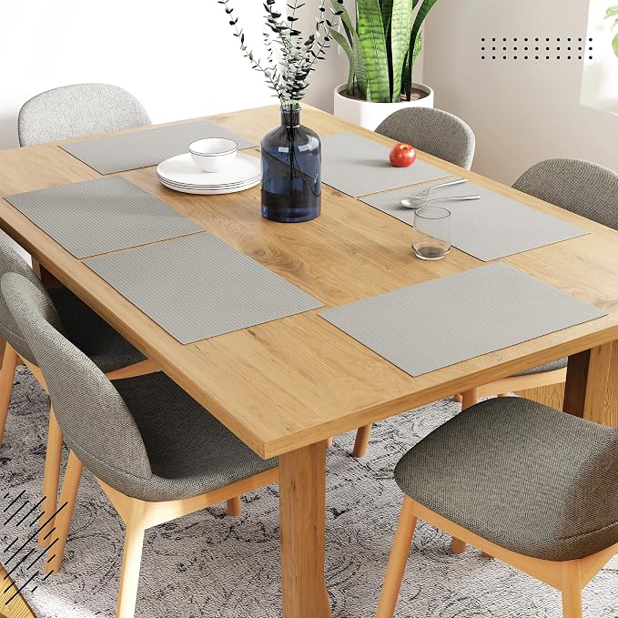 Encasa XO Dining Placemat Set of 6 | Light Grey Color | Fine Ribbed Cotton Table mat | Size 19x13 in | Machine Washable