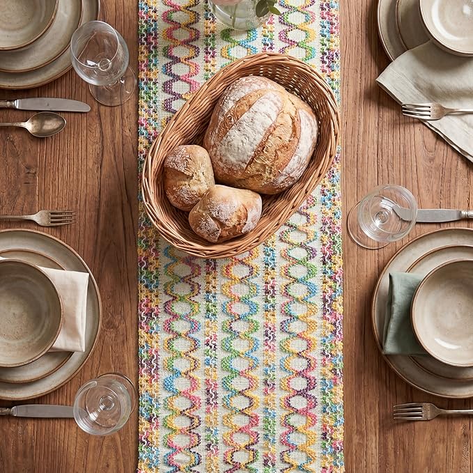 Artoid Mode Colorful Farmhouse Woven Rustic Hollow Spring Table Runner, Seasonal Summer Pride Month Holiday Kitchen Dining Table Decoration for Home Party Decor 12x60 Inch