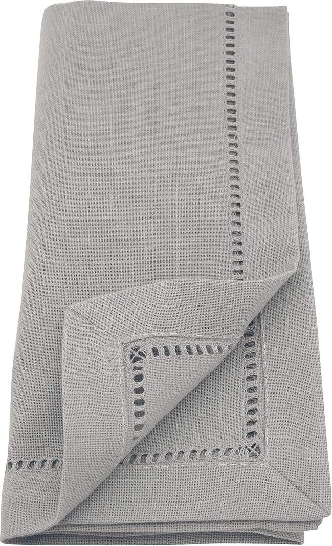 SARO LIFESTYLE Hemstitched Border Dinner Napkin (Set of 12), Grey, 20"x20"