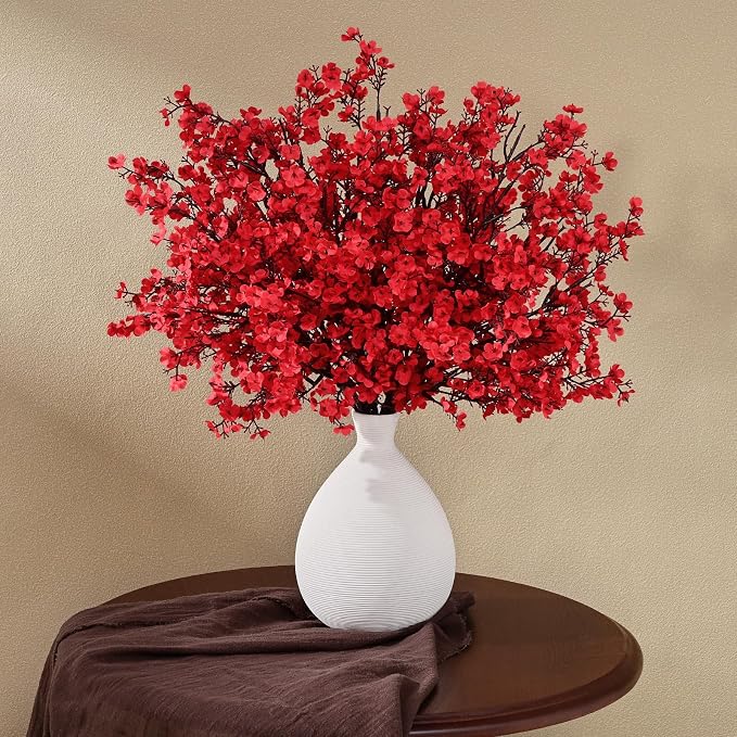 Waipfaru Red Fake Flowers, 15 Pcs Babys Breath Artificial Flowers, Real Touch Silk Flowers Fall Stems for Spring Summer Fall Thanksgiving Christmas Decor Floral Arrangement