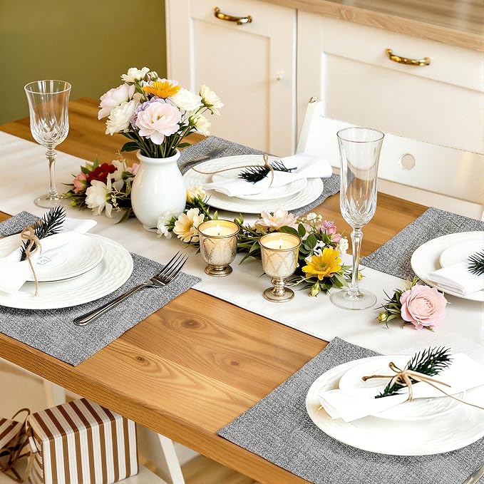 homing Faux Leather Heat Resistant Placemats 6 Packs, Waterproof Wipeable Dining PU Place Mats for Indoor & Outdoor, Easy to Clean, Light Grey