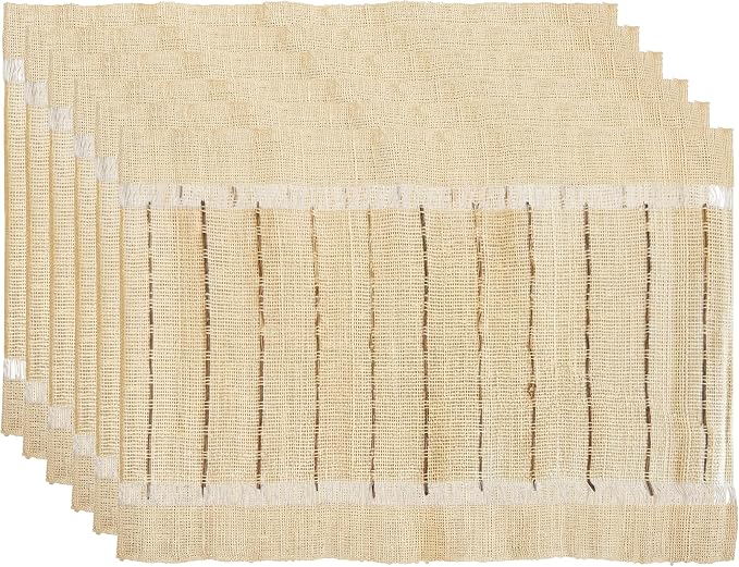 Ramie Placemats Set of 6, 12 x 17 Inch Natural Woven Place Mats for Dining Table, Handwoven Boho Farmhouse Table Mats for Kitchen, Dining Room & Coffee Table Decor