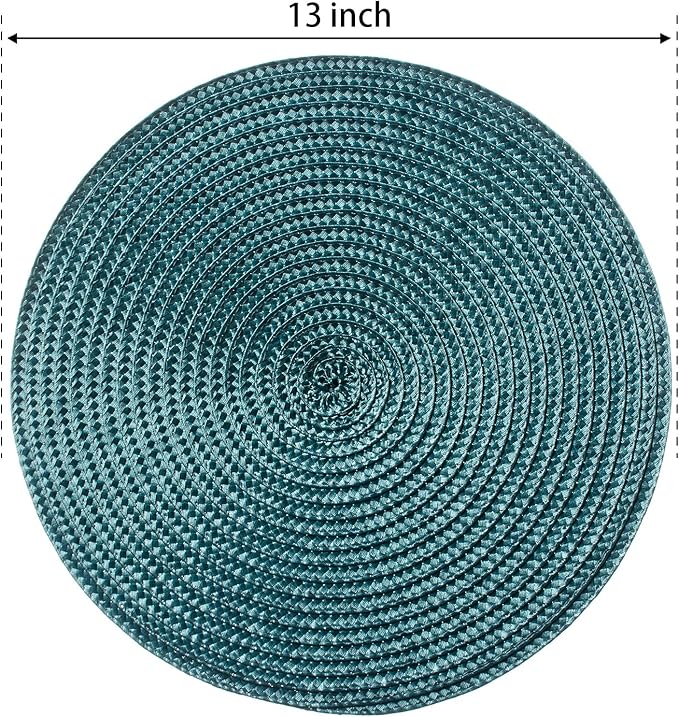 FunWheat Round Braided Placemats Set of 8 Place Mats for Dining Tables Woven Washable Non-Slip Table mats Small 13 inch(S Teal, 8pcs)