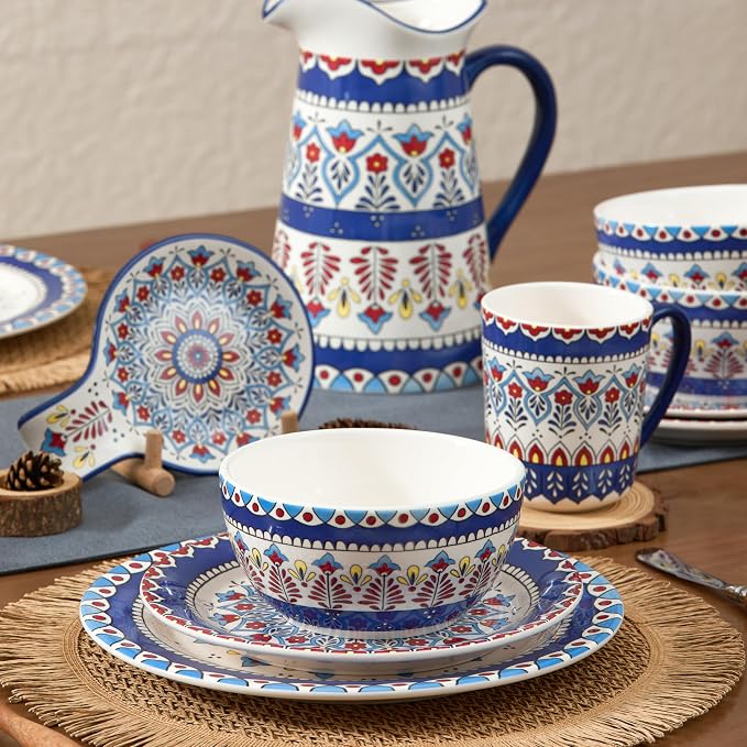 Bico Boho Totem Ceramic Coffee Mugs Set of 4, 16 oz Large Tea Cups with Handle, Aesthetic Latte Mugs for Cappuccino Cocoa, Lead-Free, Dishwasher and Microwave Safe, Housewarming Gift
