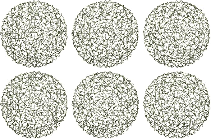 DII Woven Paper Tabletop Collection Holiday or Event Decor, Round Placemat Set, 15" Dia, Dark Green, 6, Piece