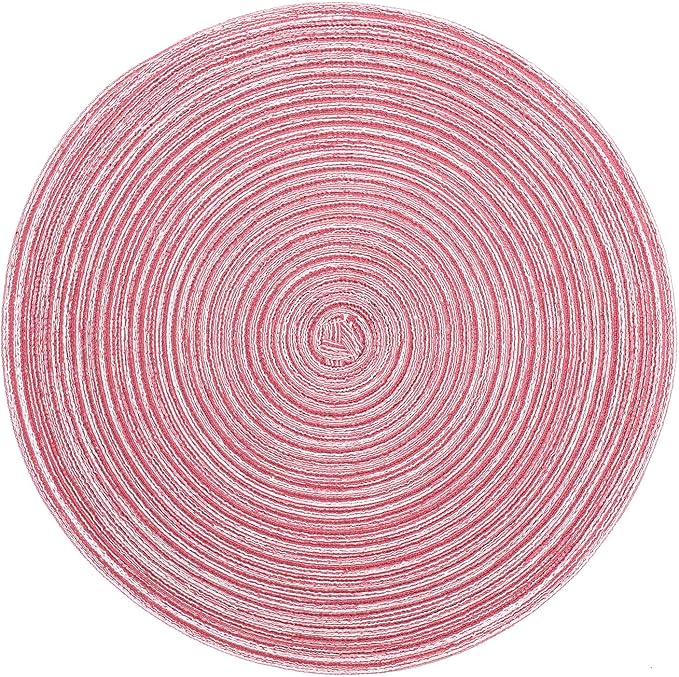 Topotdor 15 Inch Round Placemats Stain Resistant Anti-Skid Washable Polyproplene Table Mats Placemats(Pink, Set of 6)
