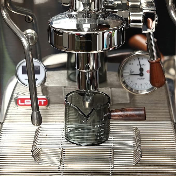 Handmade 3.5oz Espresso Shot Glass Double Spouts with American Walnut Handle (Smoke)