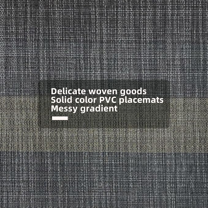 Placemats Set of 6, Vinyl Woven Placemats, Beautiful Washable and Durable Non-Slip Table Placemats, Indoor/Outdoor Placemats (Black, 6)