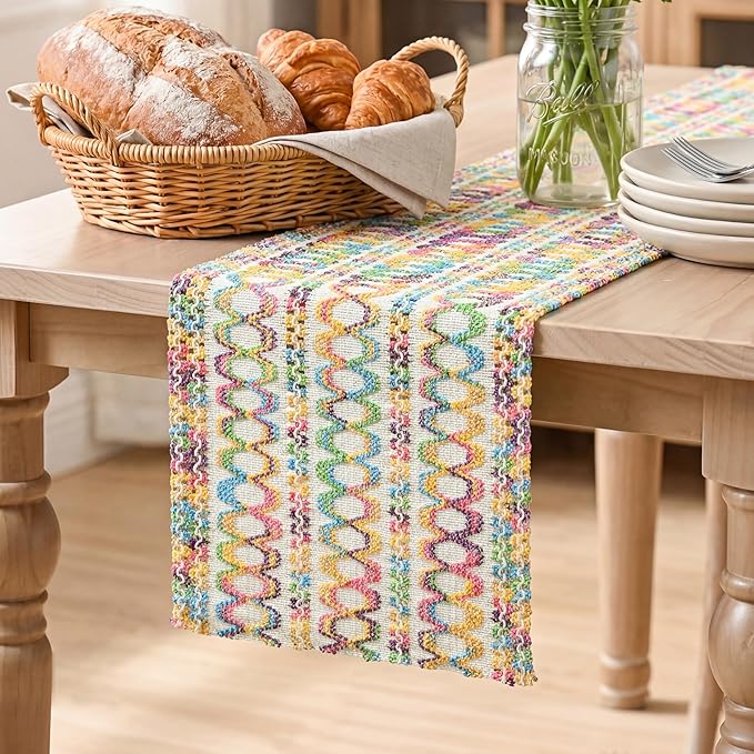 Artoid Mode Colorful Farmhouse Woven Rustic Hollow Spring Table Runner, Seasonal Summer Pride Month Holiday Kitchen Dining Table Decoration for Home Party Decor 12x60 Inch
