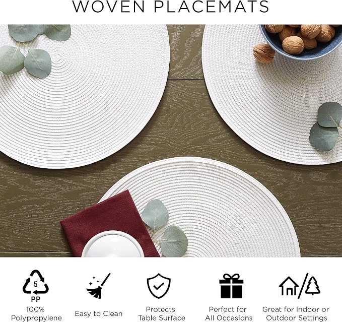 DII Woven Placemats Collection Metallic Round Placemat Set, 15", Gold, 6 Piece