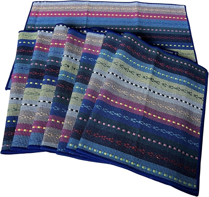 WAZAIGUR Hand Woven with 100% Cotton Placemats Colorful Placemats Braided Ribbed Durable Heat-Insulation Table Mats Set of 8,Blue