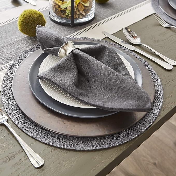 DII Woven Collection Round Braided Floral Placemat Set, 15", Gray, 6 Piece