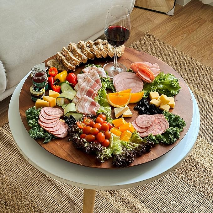 TIDITA 21" Acacia Wood Lazy Susan for Table Top - Wooden Turntable Serving Tray for Charcuterie Boards Cheese Board - Extra Large Round Lazy Susan Organizer - Kitchen Revolution for Countertop