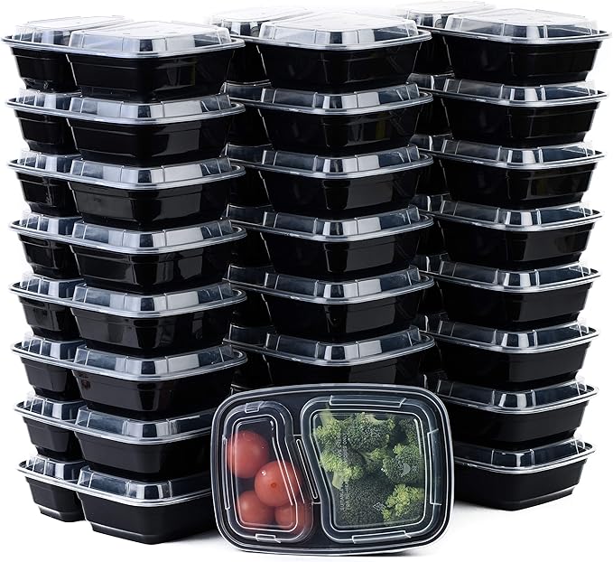 EcoQuality Meal Prep Containers [200Pack] [38oz] 2 Compartment with Lids, Reusable Bento Box, Food Storage Containers | BPA Free | Stackable | Lunch Boxes,Microwave/Dishwasher/Freezer Safe