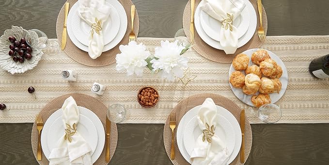 DII Farmhouse Braided Stripe Table Runner Collection, 15x72 (15x77, Fringe Included), Vintage Linen