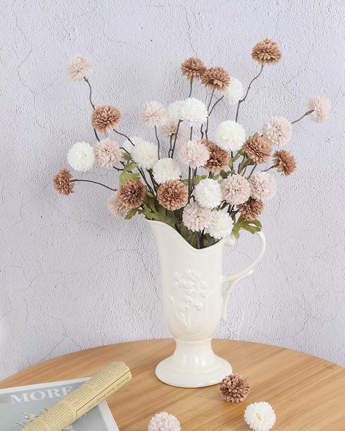DuHouse 9pcs Artificial Flowers Mix Faux Silk Pompon Mum,Silk Small Mini Chrysanthemum Ball with Stems for Home Table Kitchen Decor DIY Wedding Centerpieces