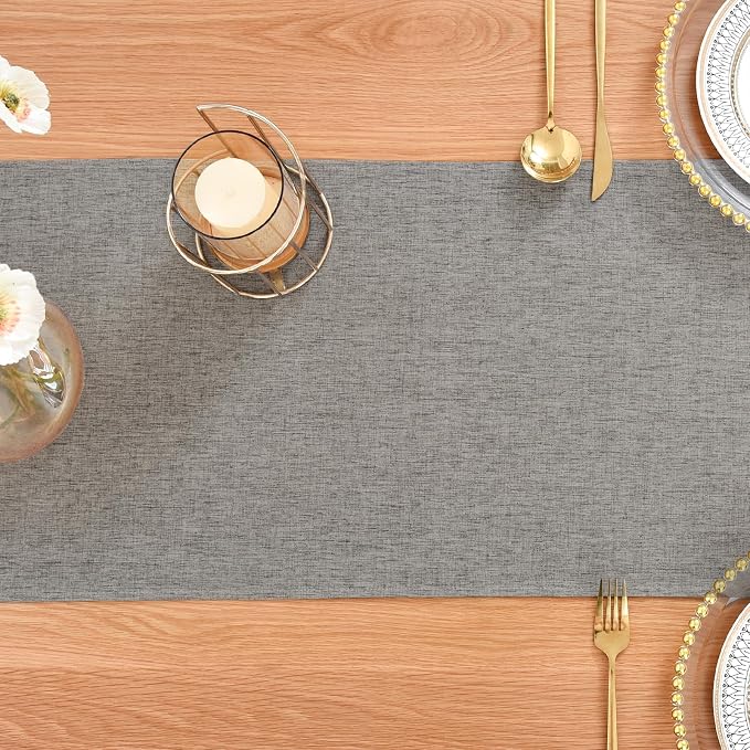Farmhouse Rustic Table Runner Grey Faux Linen Table Runners Water Resistant Table Runner 72 inches Long for Living Room Dresser Bedroom Kitchen Dining Party 13x72 Inch