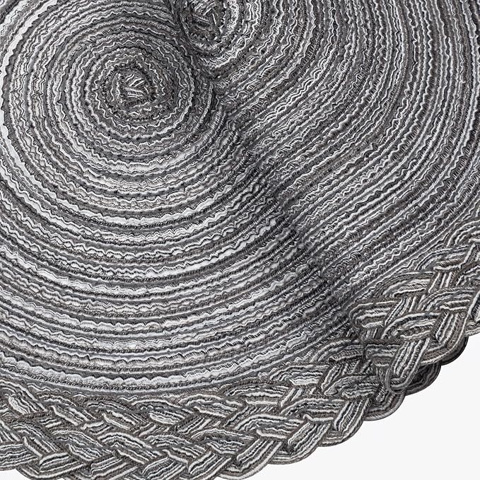 SHACOS Round Placemats Set of 6 Woven Round Table Mats 15 inch Braided Border Washable Cotton Polyester Circle Place Mats, Gray (Pack of 2)