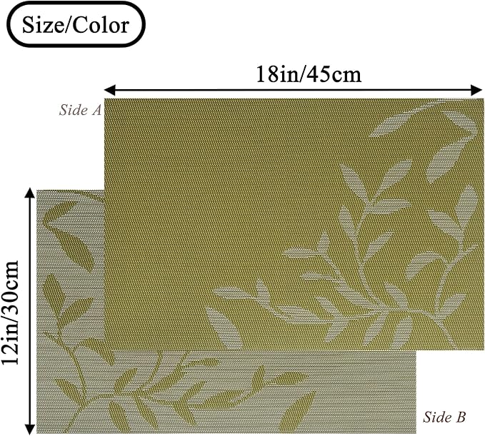 Leaf Placemats Set of 4 Non-Slip Heat-Resistant Vinyl Washable Place Mats for Kitchen Table Indoor Outdoor Durable (18"x12", Green)