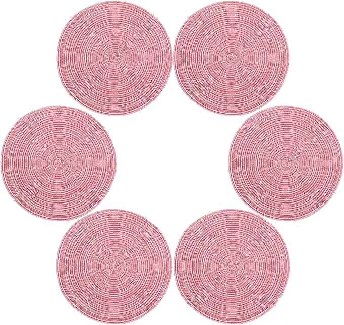 Topotdor 15 Inch Round Placemats Stain Resistant Anti-Skid Washable Polyproplene Table Mats Placemats(Pink, Set of 6)