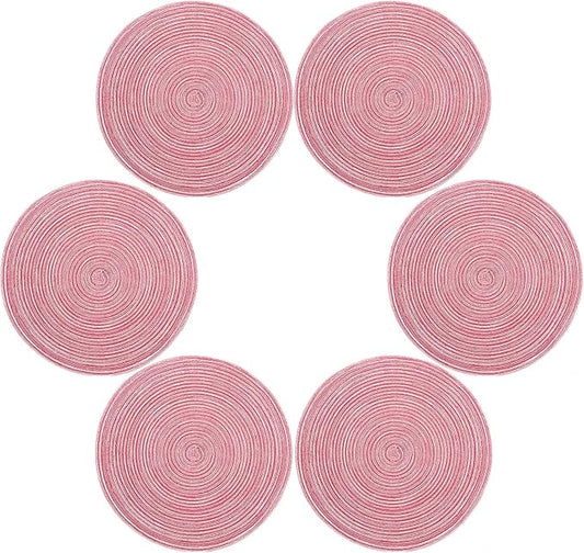 Topotdor 15 Inch Round Placemats Stain Resistant Anti-Skid Washable Polyproplene Table Mats Placemats(Pink, Set of 6)