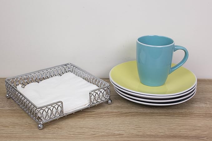 Home Basics Chrome Plated Steel Infinity Collection Flat Napkin Holder Organizing Stand, Elegant Design, Silver Chrome
