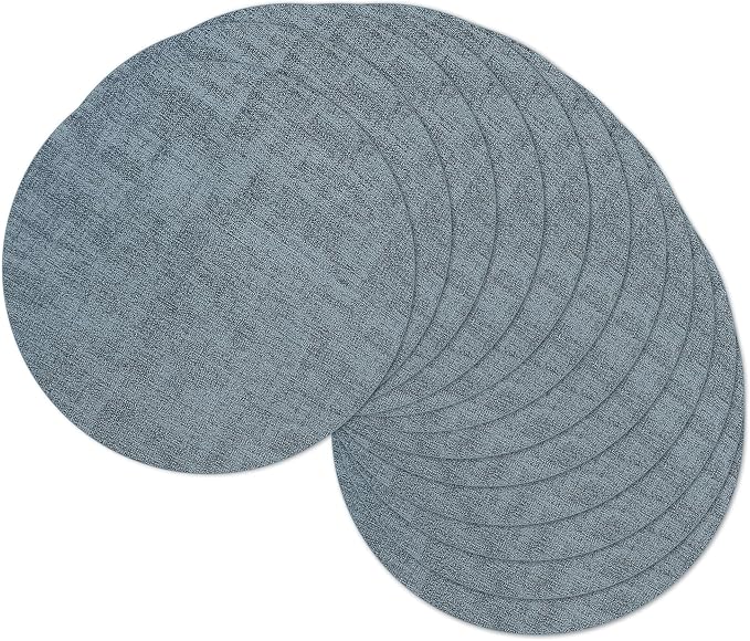 13" Round Placemats Set of 12, Reversible Faux Leather Heat Resistant Table Mats, 100% Waterproof Oilproof Wipeable Table Protective Placemats for Vinyl, Washable for Indoor (12, Light Blue)