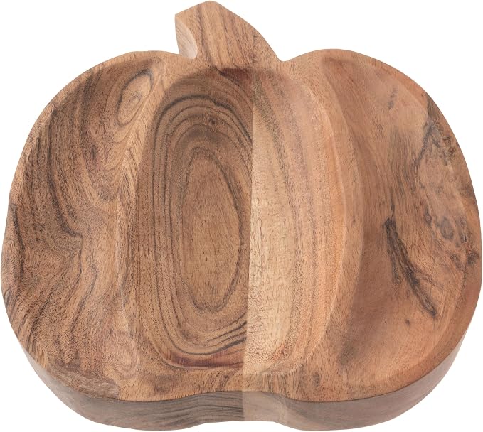Karma, Acacia Wood Shaped Serving Bowl, Shaped Wooden Compartment Divided, Wood Accent-Plates Divided Dessert Dish Serving Trays Platters, Pumpkin
