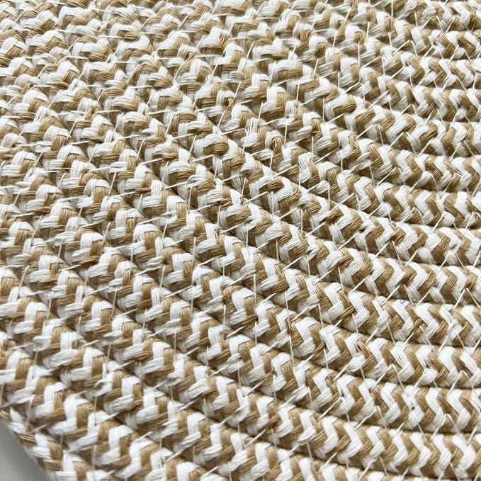WAZAIGUR Round Placemats Washable Thick Cotton Absorbent 13 inch Round Table Mats for Kitchen Dining Table Set of 4 Round Woven Fabric Indoor/Outdoor Place Mats (Khaki and White, 4)